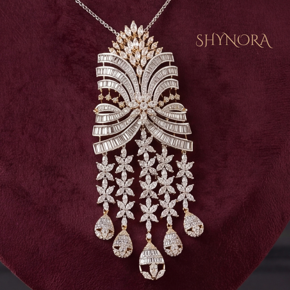 Diamond Bridal Fan Fringe Pendant Set – Shynora By Shivali