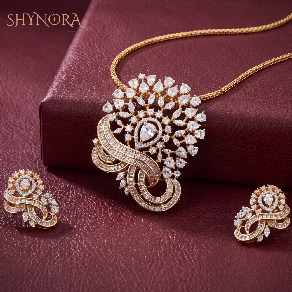 Ribbon Swirl Cluster AD Pendant Set – Shynora By Shivali