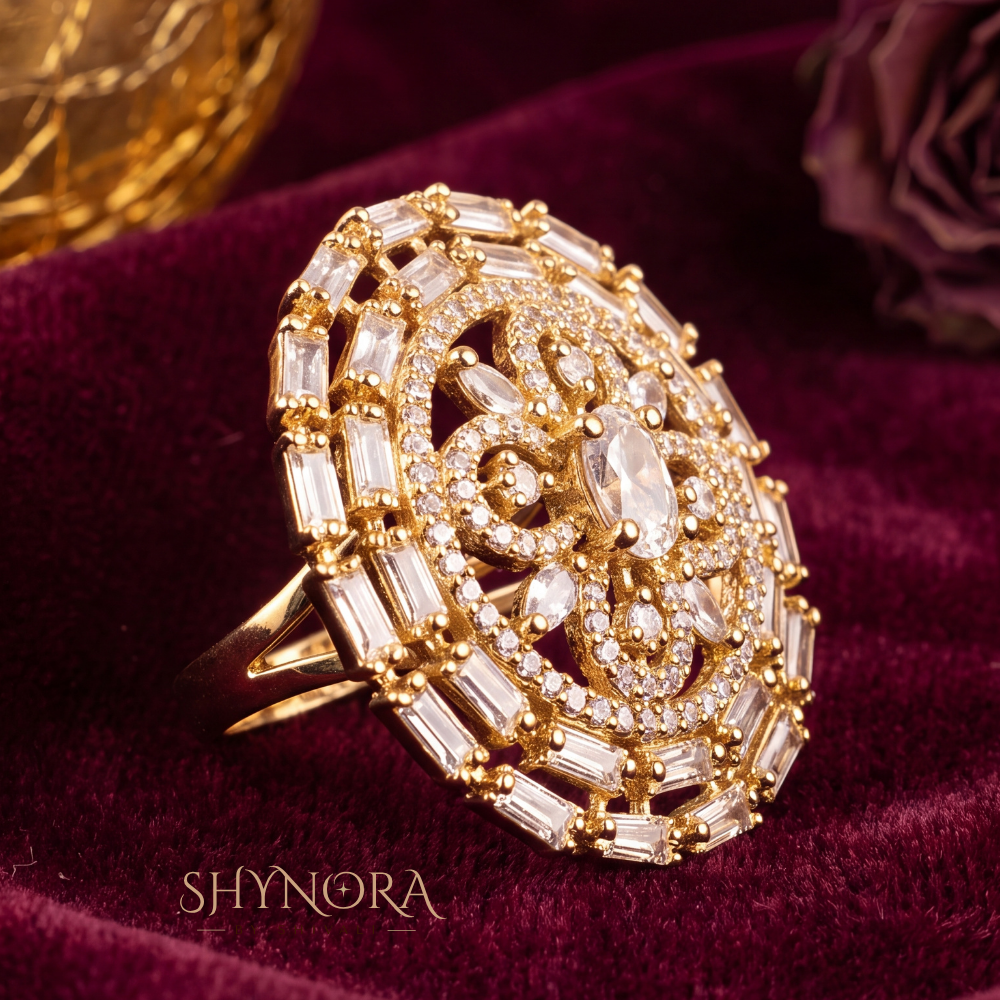 Round Baguette Halo Cocktail Ring – Shynora By Shivali