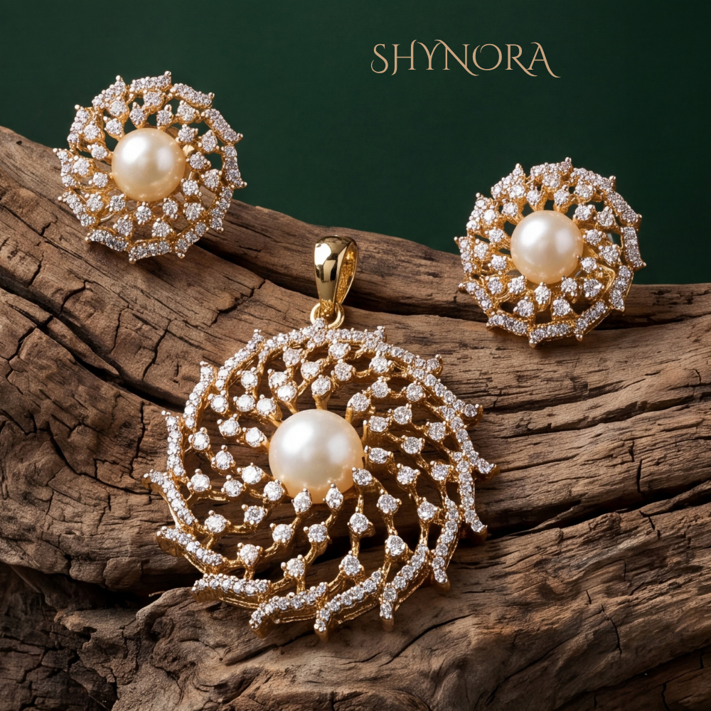 Diamond Pearl Floral Cluster Pendant Set – Shynora By Shivali