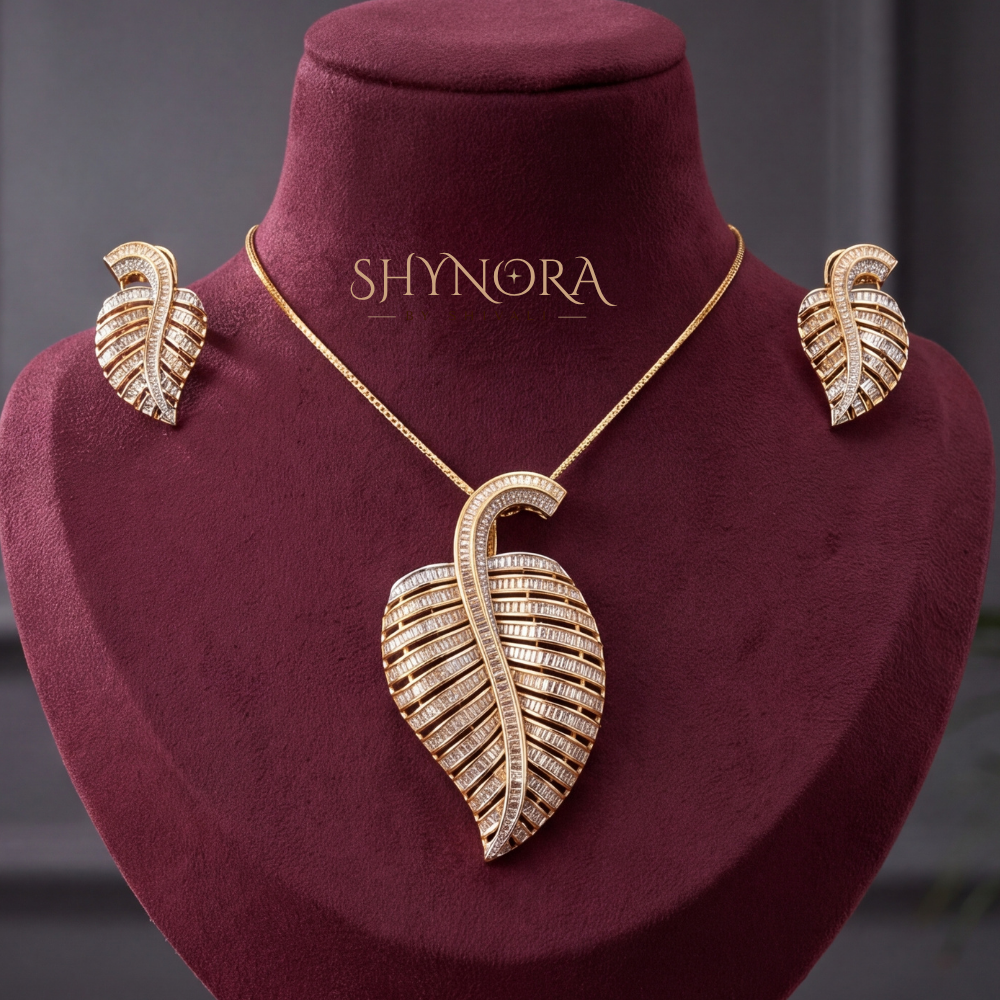 Elongated Feather Leaf Pendant Set – Shynora By Shivali