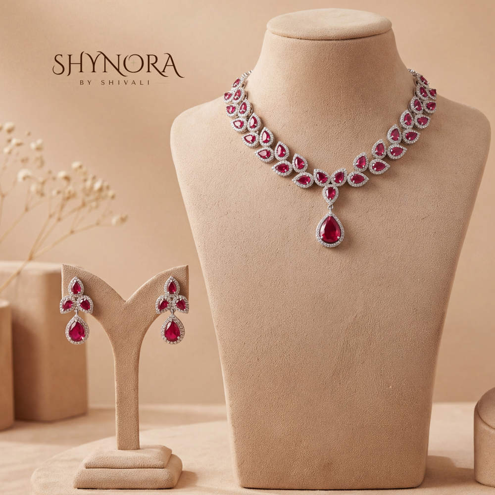 Diamond Marquise Floral Pendant Necklace Set – Shynora By Shivali