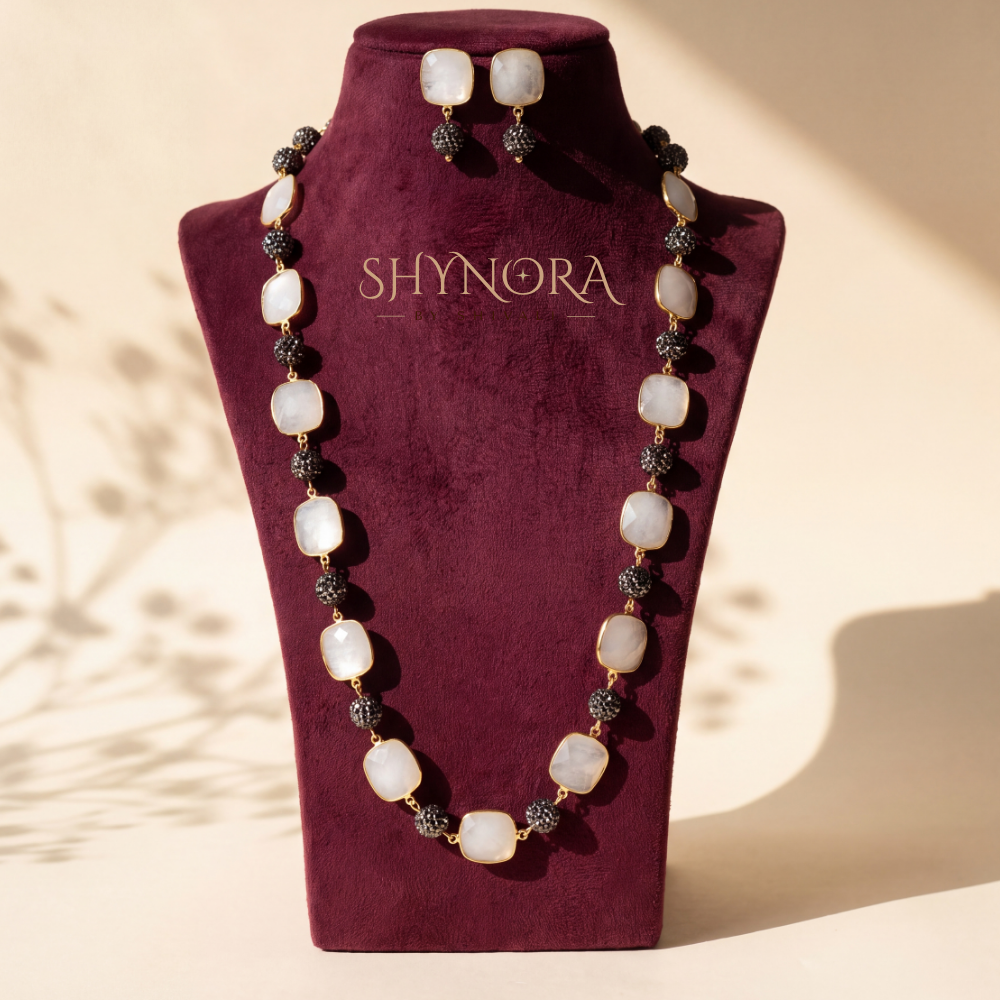 Moonstone Mehendi Polish Pave Bead Necklace – Shynora By Shivali