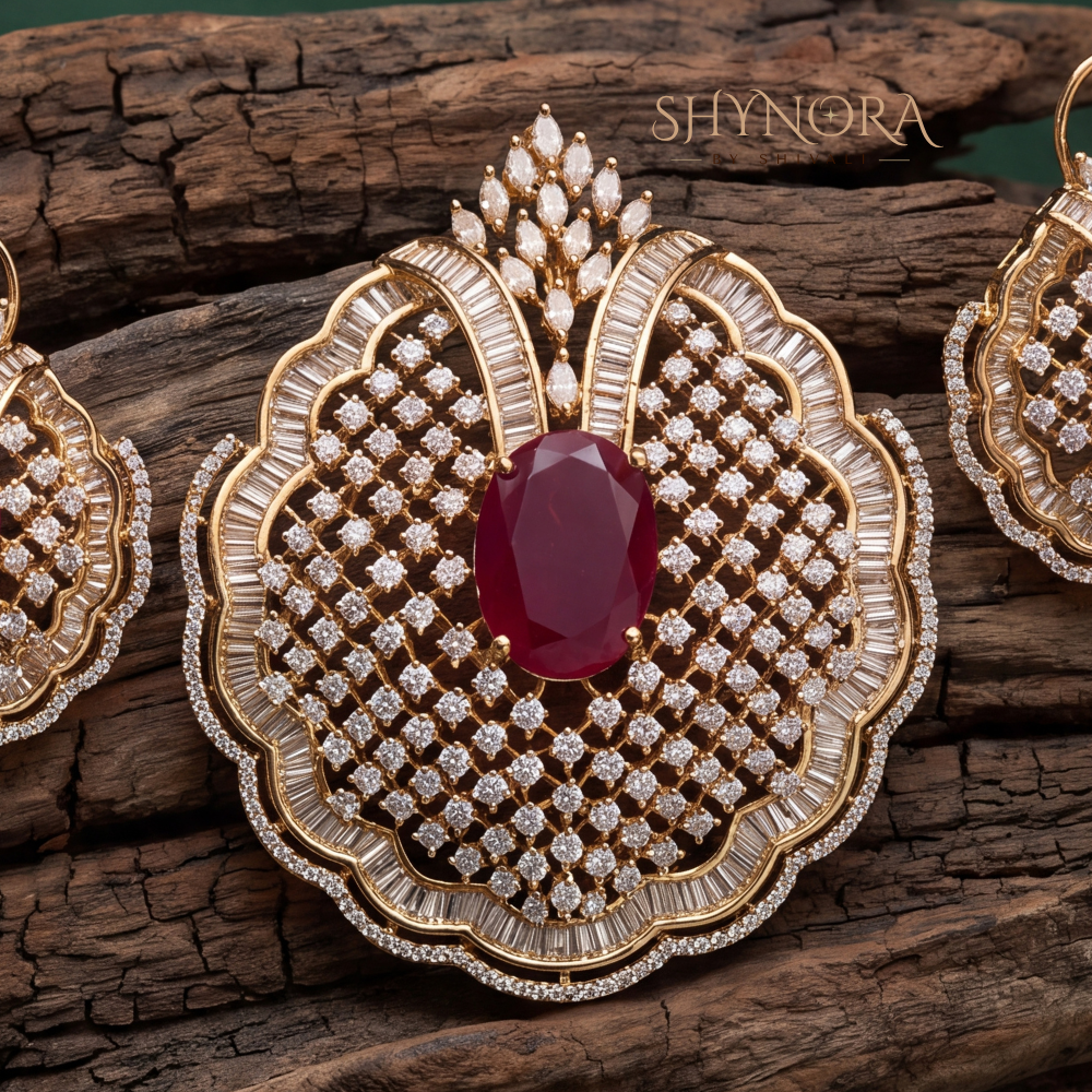 Ruby Baguette Cluster Pendant Set – Shynora By Shivali