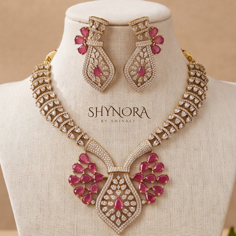 Ruby Floral Cluster Pendant Necklace Set – Shynora By Shivali