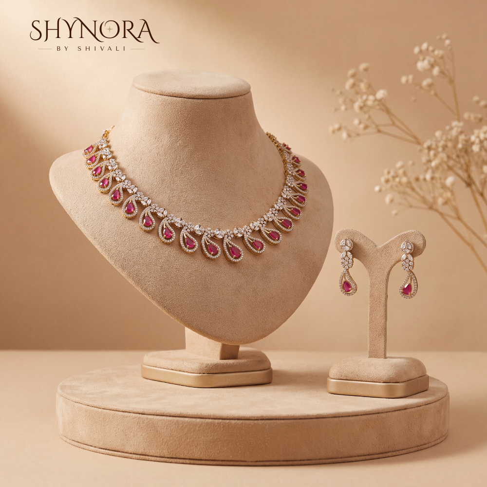 Ruby Leaf Cluster Necklace Set – Shynora By Shivali