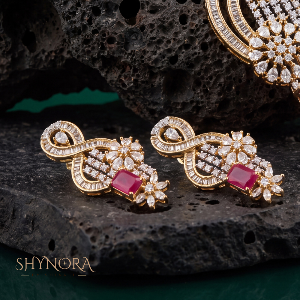 Ruby Scroll Cluster Pendant Set – Shynora By Shivali