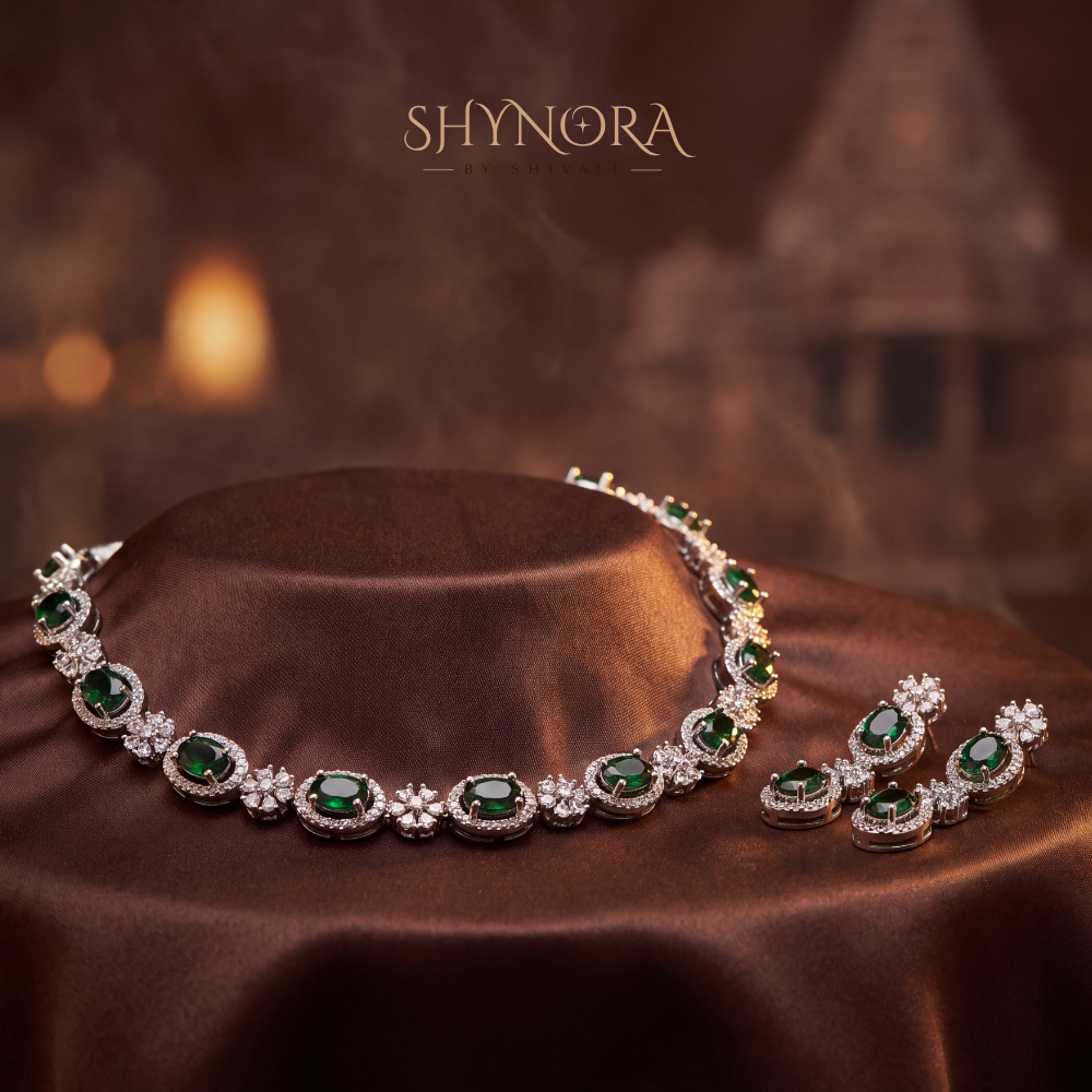 Emerald Oval Cluster Necklace Set Two – Shynora By Shivali