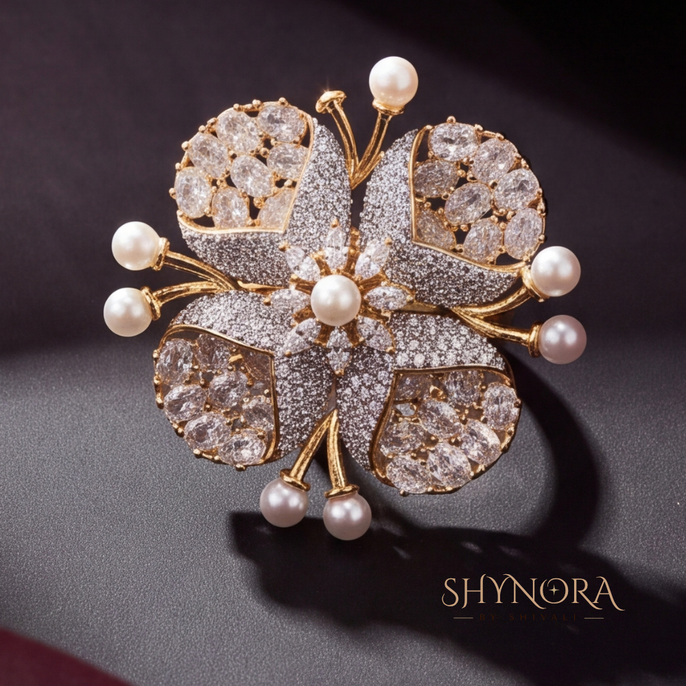 Floral Pearl Accent Cocktail Ring – Shynora By Shivali