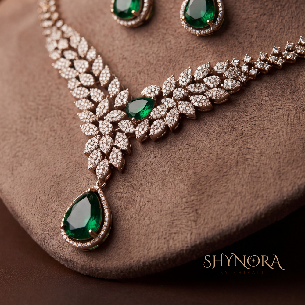 Floral Spray Emerald Drop Necklace Set – Shynora By Shivali
