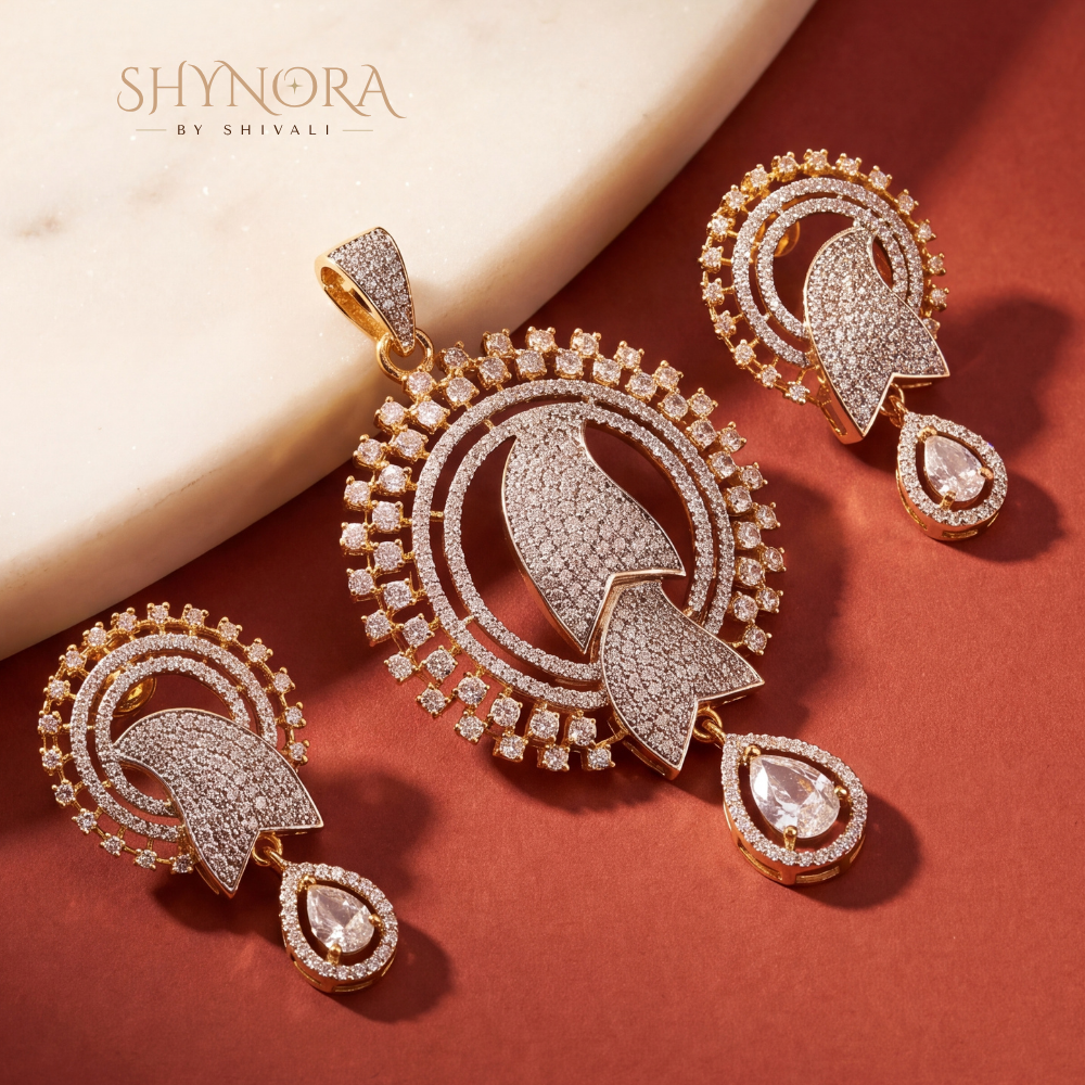 Sunburst Paisley AD Pendant Set – Shynora By Shivali
