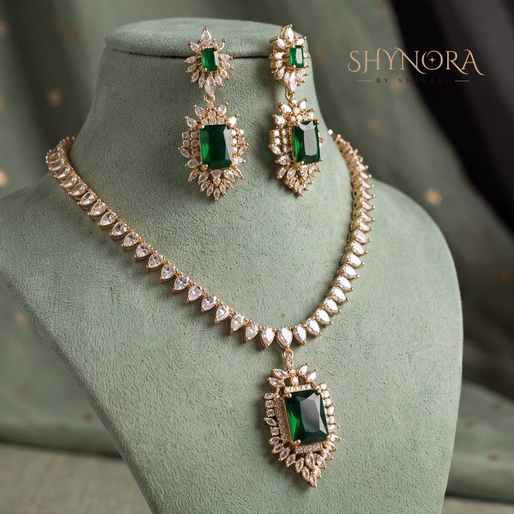 Emerald Rectangular Pendant Necklace Set – Shynora By Shivali