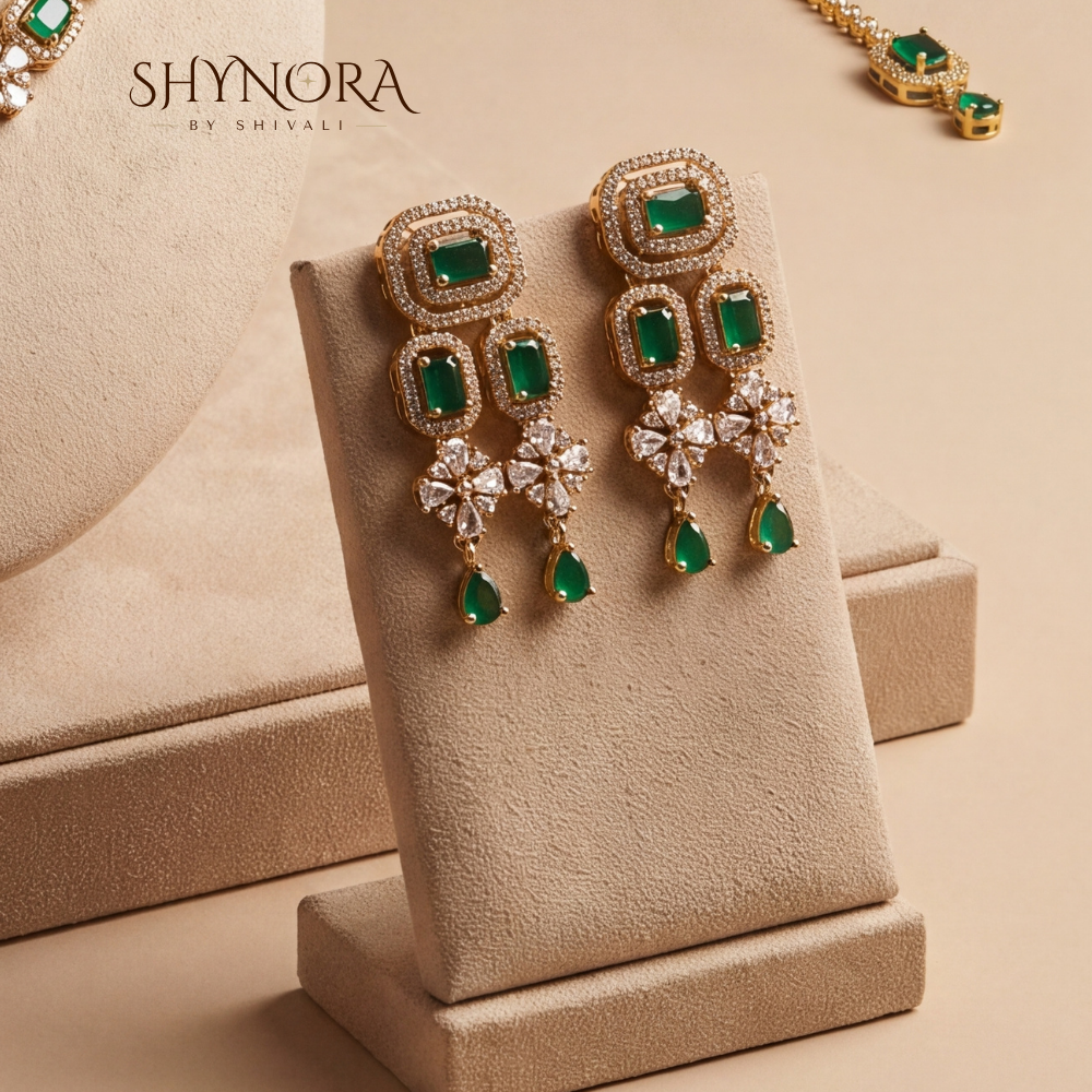 Double Strand Emerald Floral Necklace Set – Shynora By Shivali