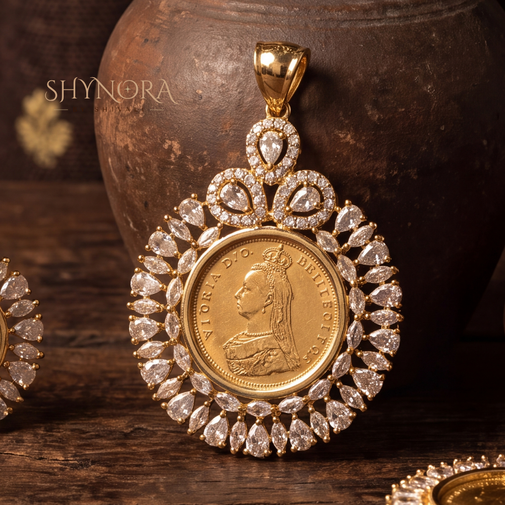 Antique Coin Halo AD Pendant Set – Shynora By Shivali