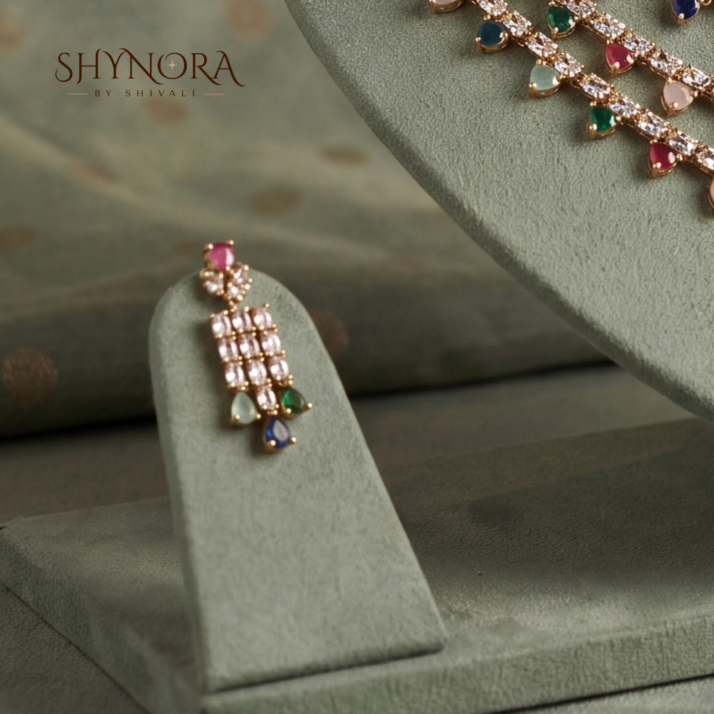Multicolor Gemstone Layered Necklace Set with Maang Tikka – Shynora By Shivali