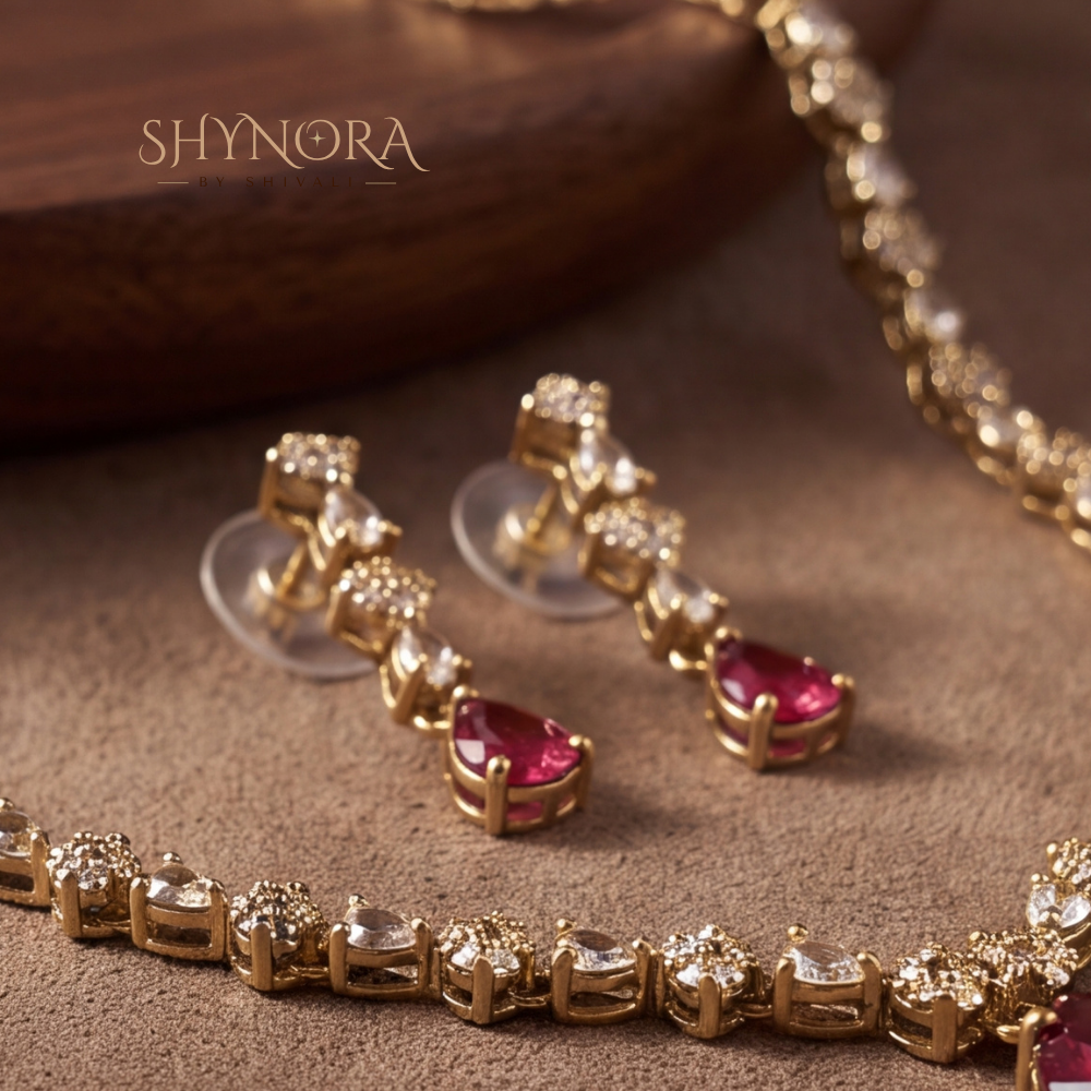 Ruby Pear Drop Delicate Necklace Set – Shynora By Shivali