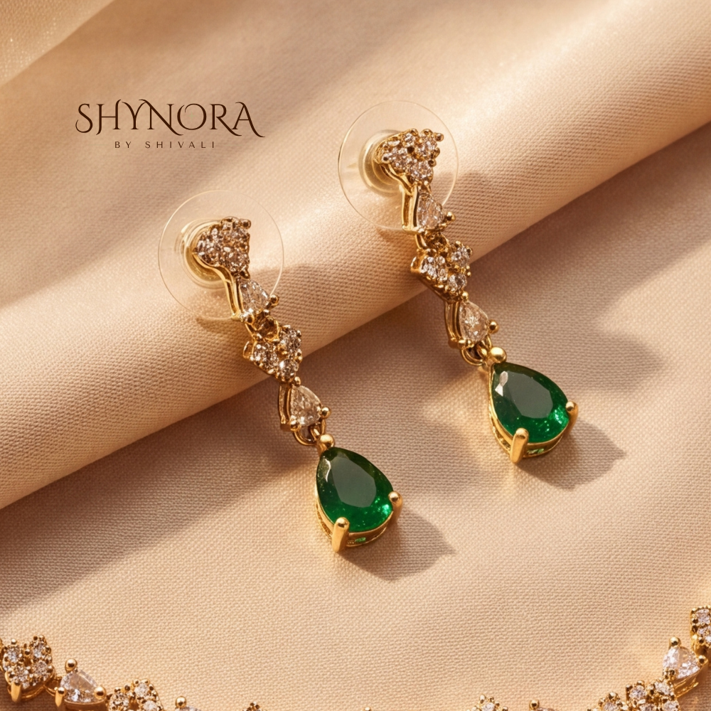 Emerald Pear Drop Single Strand Necklace Set – Shynora By Shivali