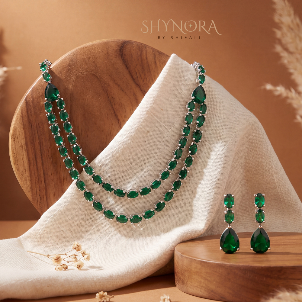 Emerald Two Layer Graduated Necklace Set Two – Shynora By Shivali