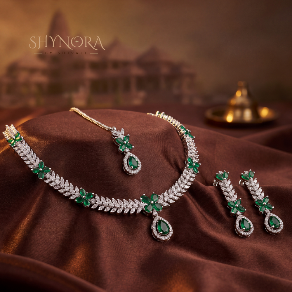 Emerald Delicate Pear Pendant Necklace Set Two – Shynora By Shivali