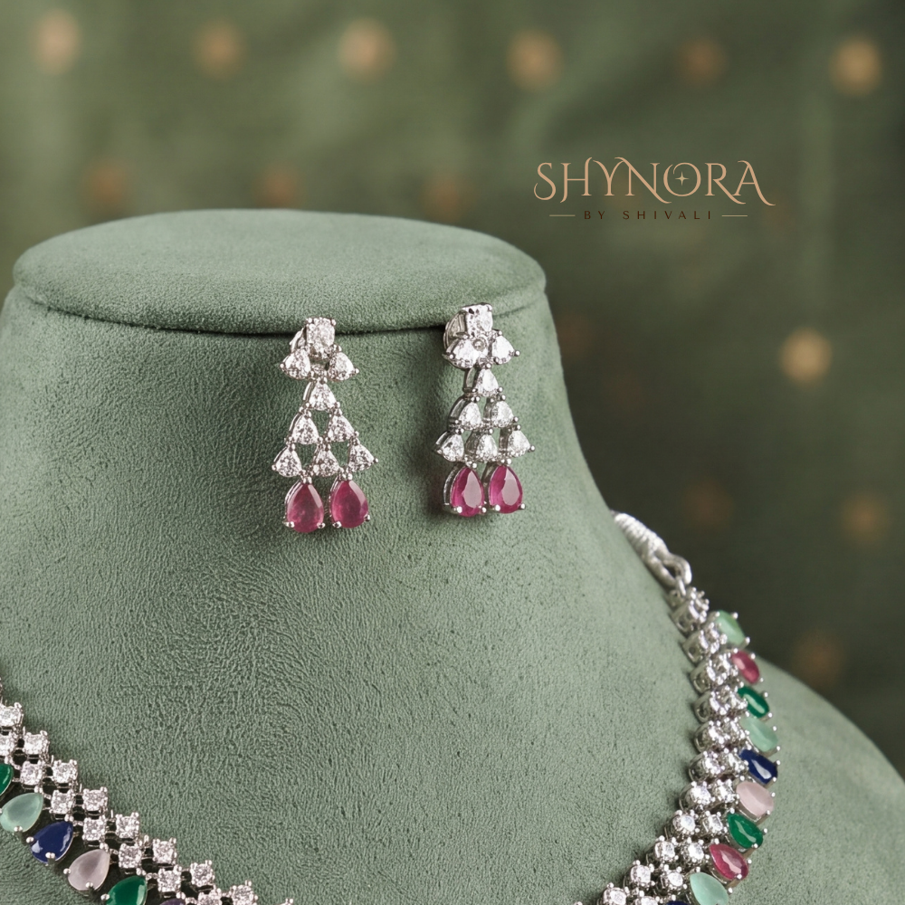 Multicolor Gemstone Diamond Lattice Necklace Set – Shynora By Shivali
