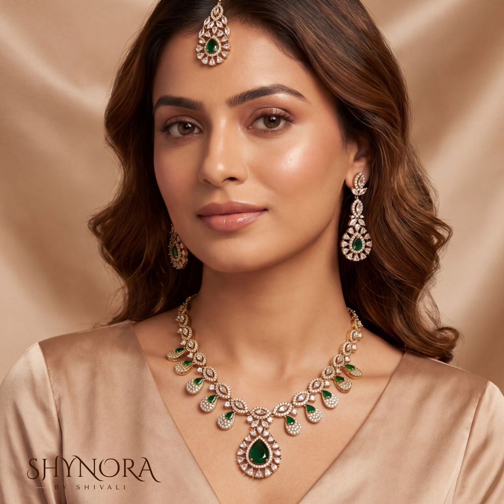 Emerald Pear Drop Delicate Necklace – Shynora By Shivali