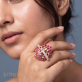 Ruby Pearl Starburst Adjustable Cocktail Ring – Shynora By Shivali