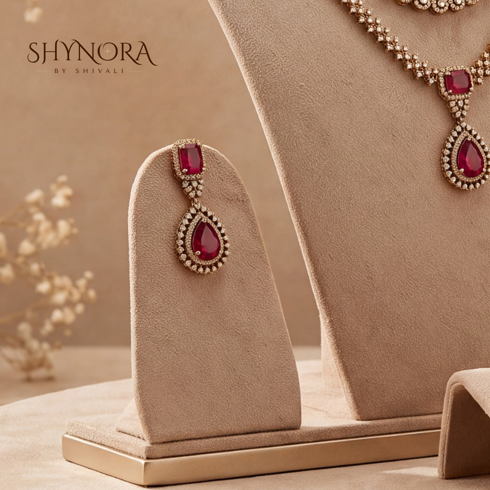 Three Tier Lattice Ruby Drop Necklace Set – Shynora By Shivali