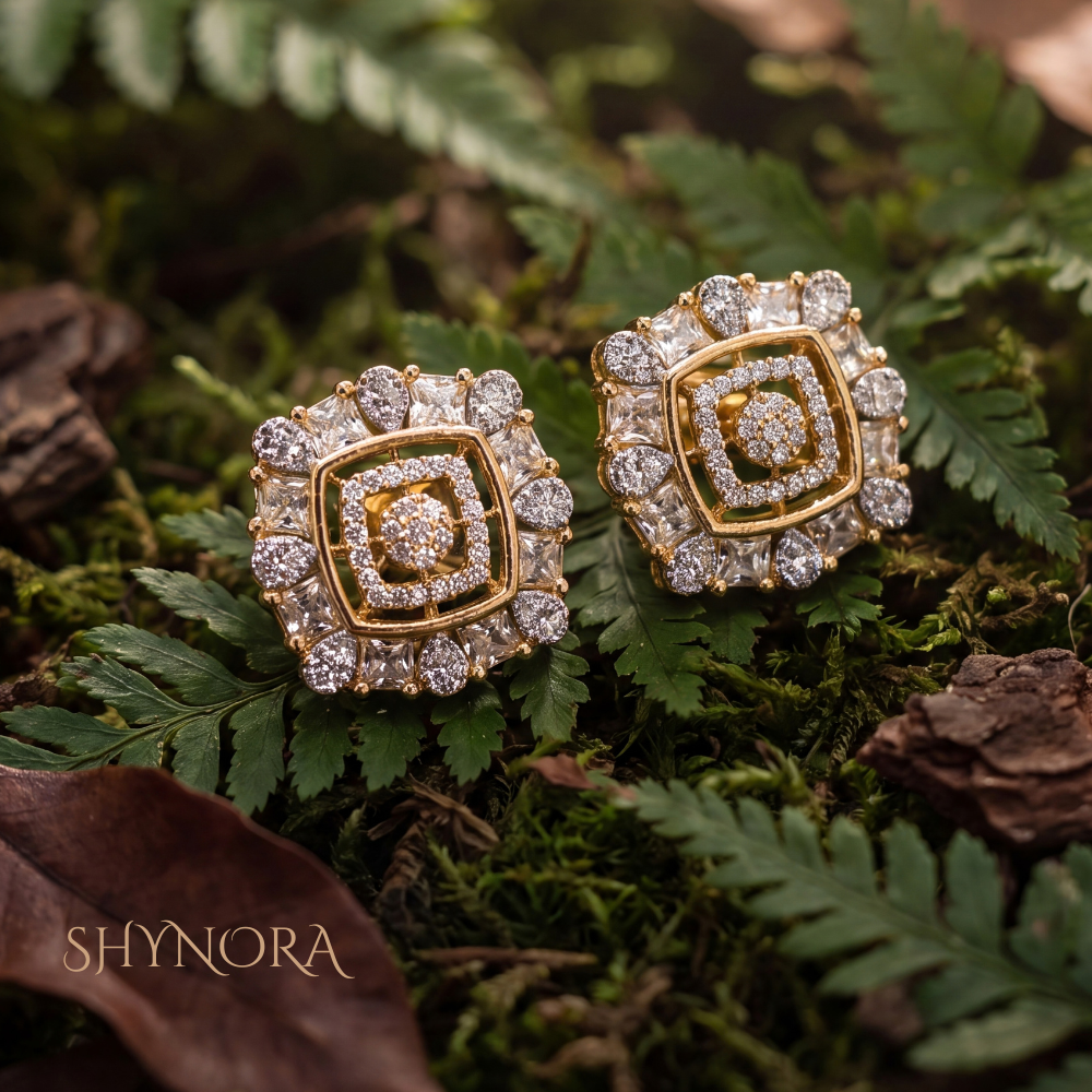 Diamond Square Halo Cluster Stud Earrings – Shynora By Shivali