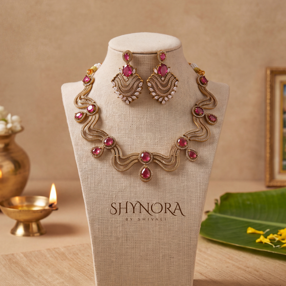 Ruby Wave Link Necklace Set – Shynora By Shivali