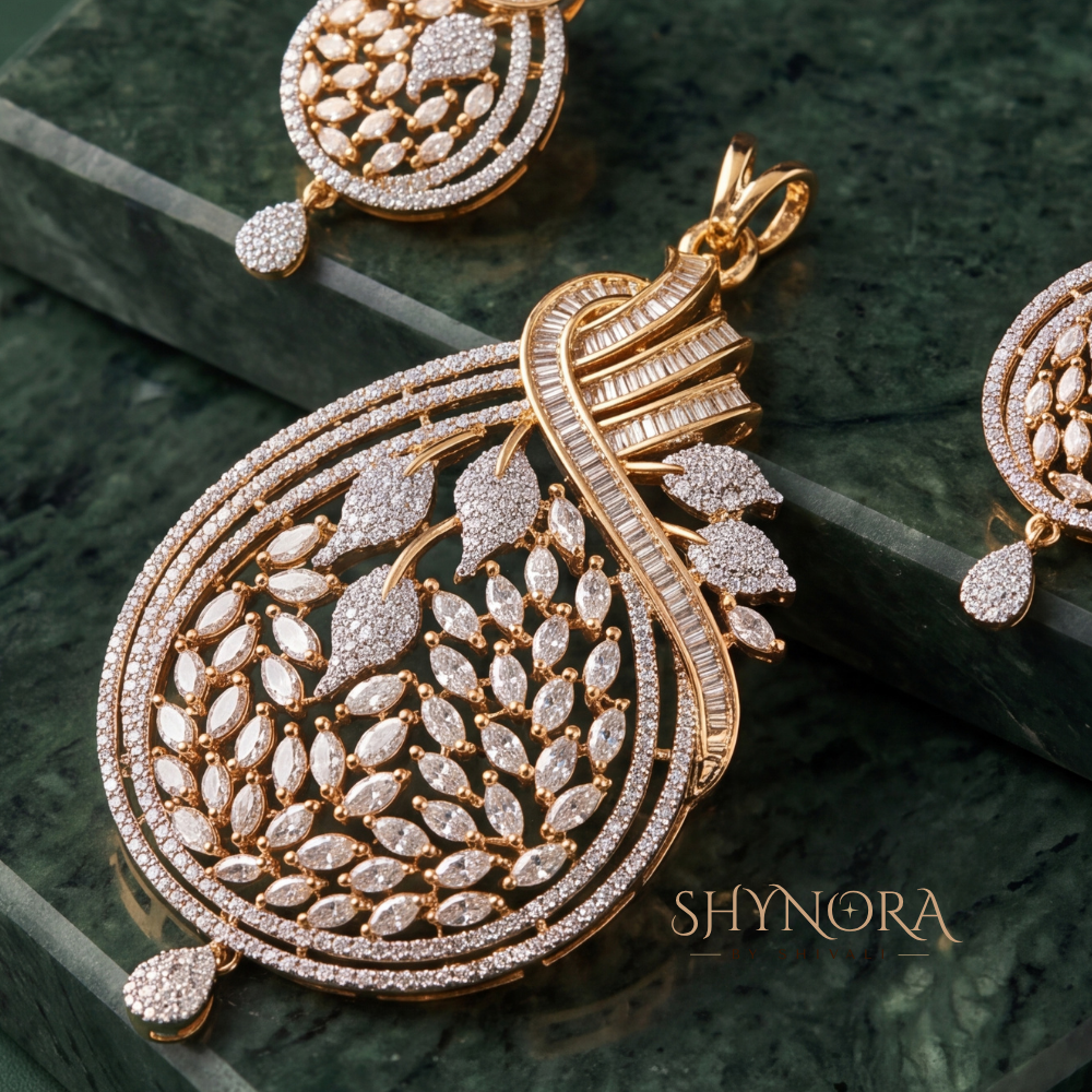 Vine Leaf Paisley AD Pendant Set – Shynora By Shivali