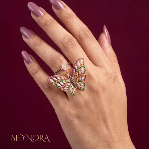 Multicolor Gemstone Butterfly Halo Adjustable Cocktail Ring – Shynora By Shivali