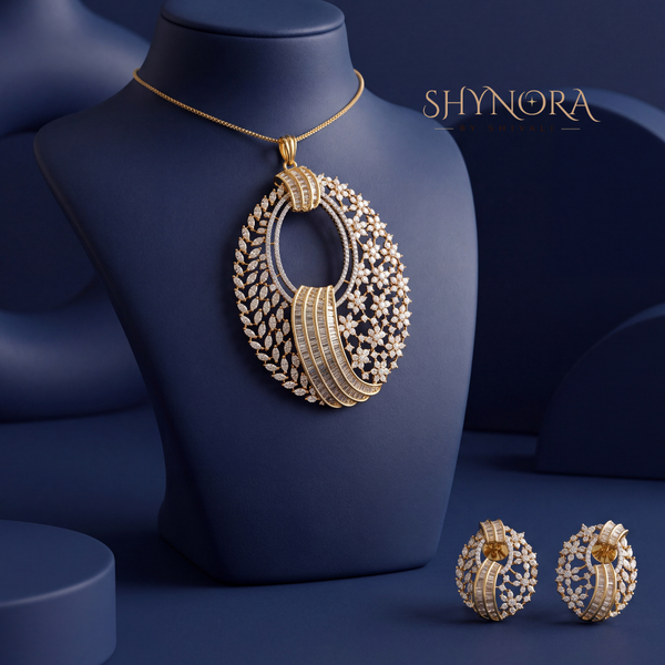 Peacock Feather Cluster Pendant Set – Shynora By Shivali