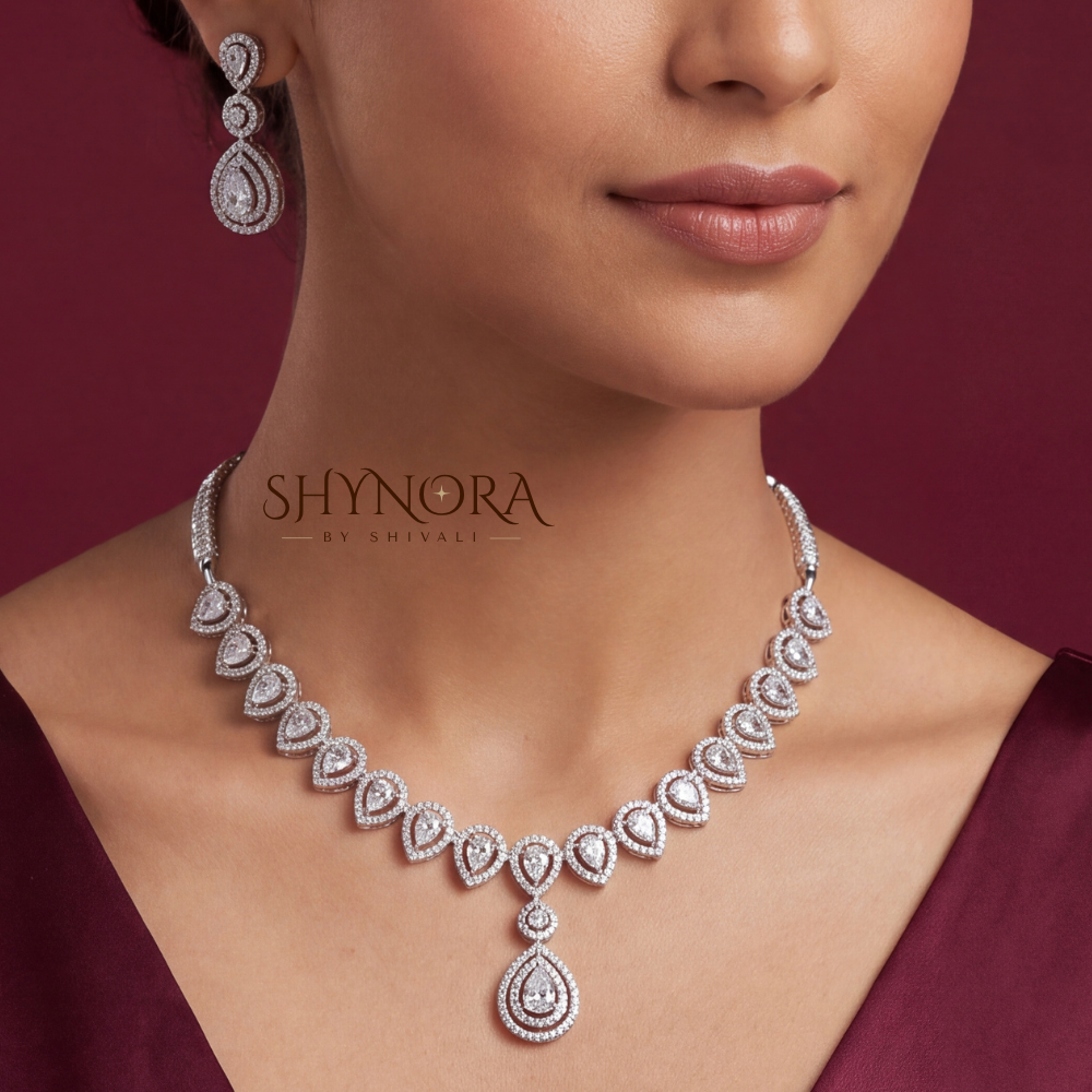Diamond Delicate Pear Pendant Necklace Set – Shynora By Shivali