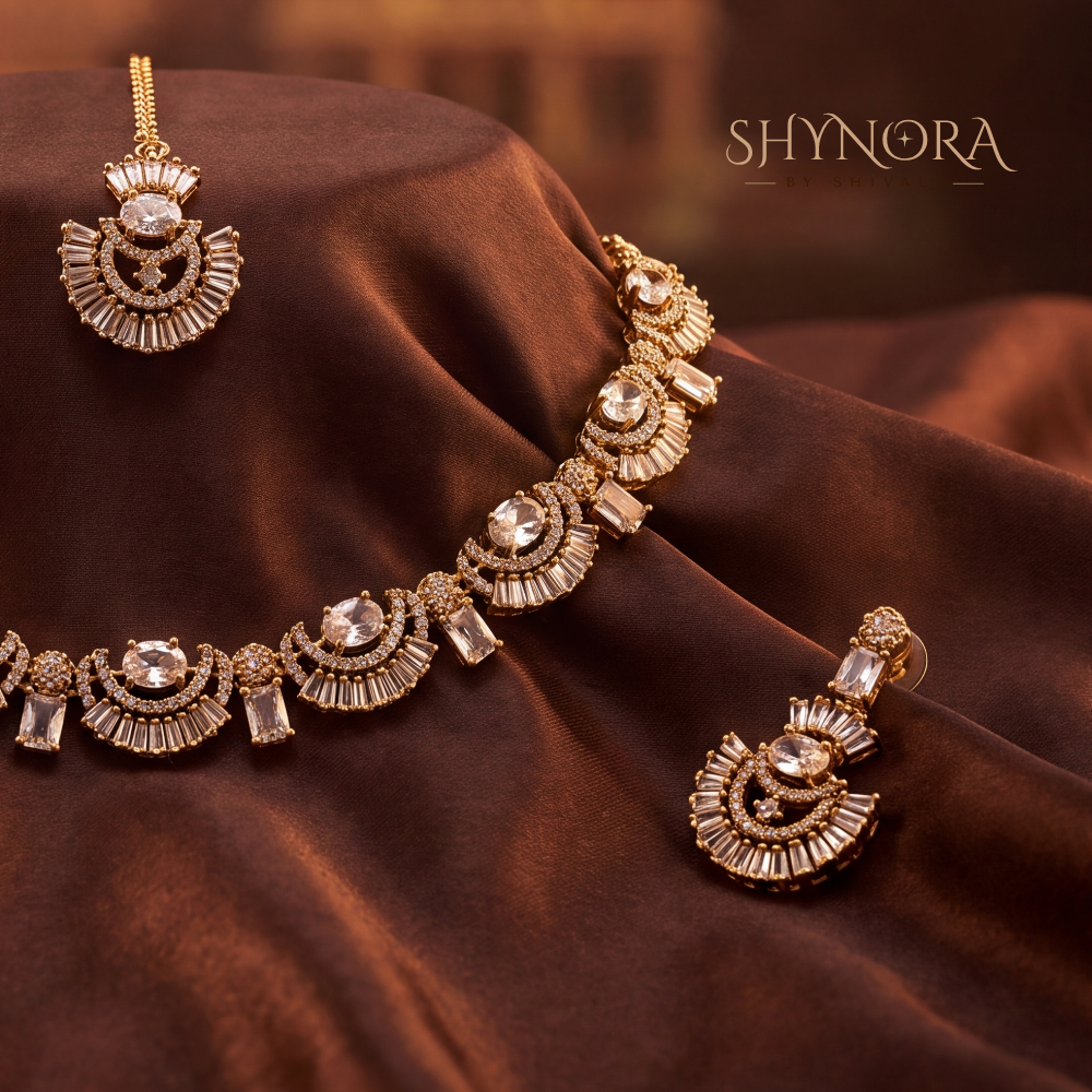 Fan Baguette Necklace Set – Shynora By Shivali