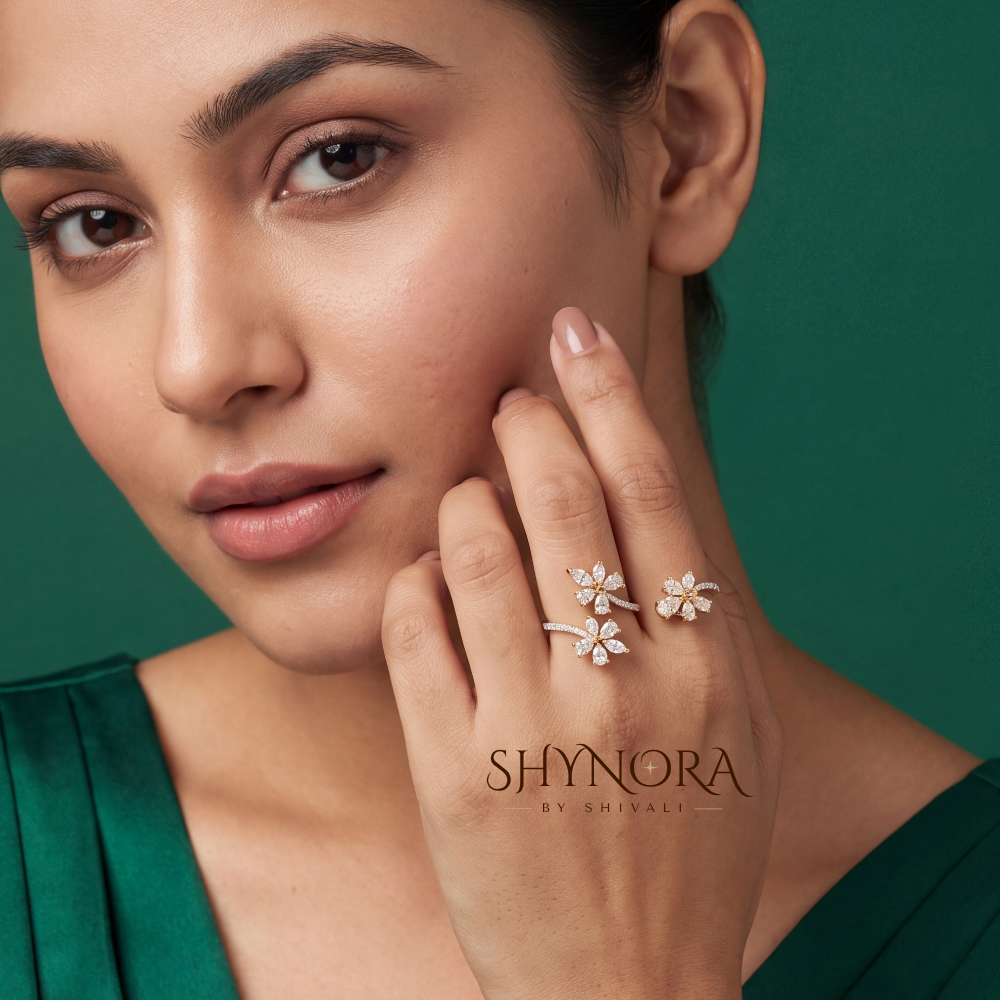 Diamond Star Floral Adjustable Ring – Shynora By Shivali