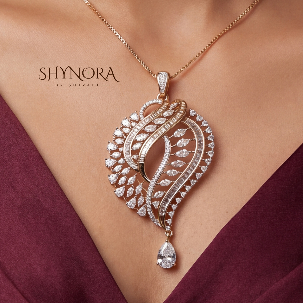 Golden Leaf Paisley AD Pendant Set – Shynora By Shivali