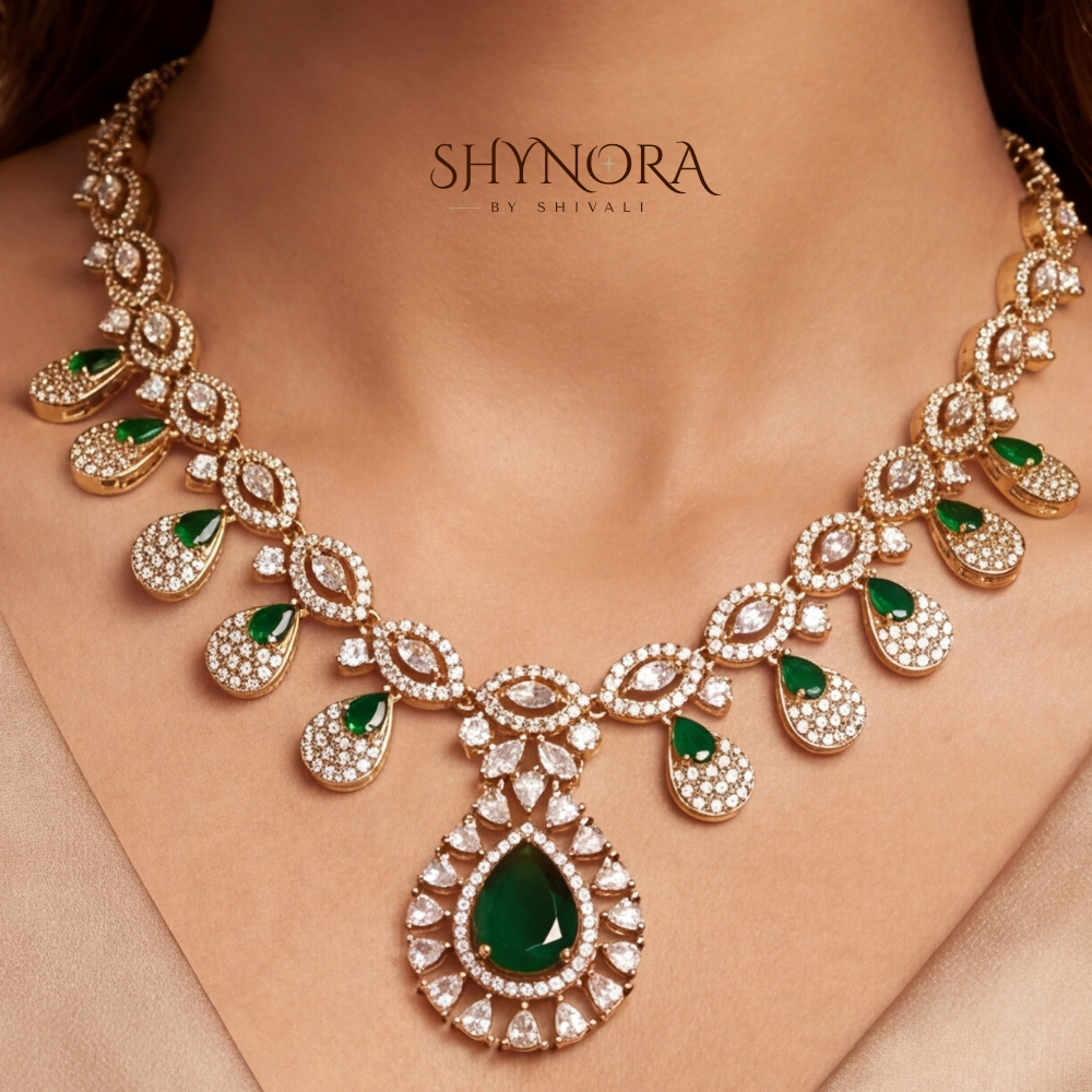 Emerald Pear Drop Delicate Necklace – Shynora By Shivali