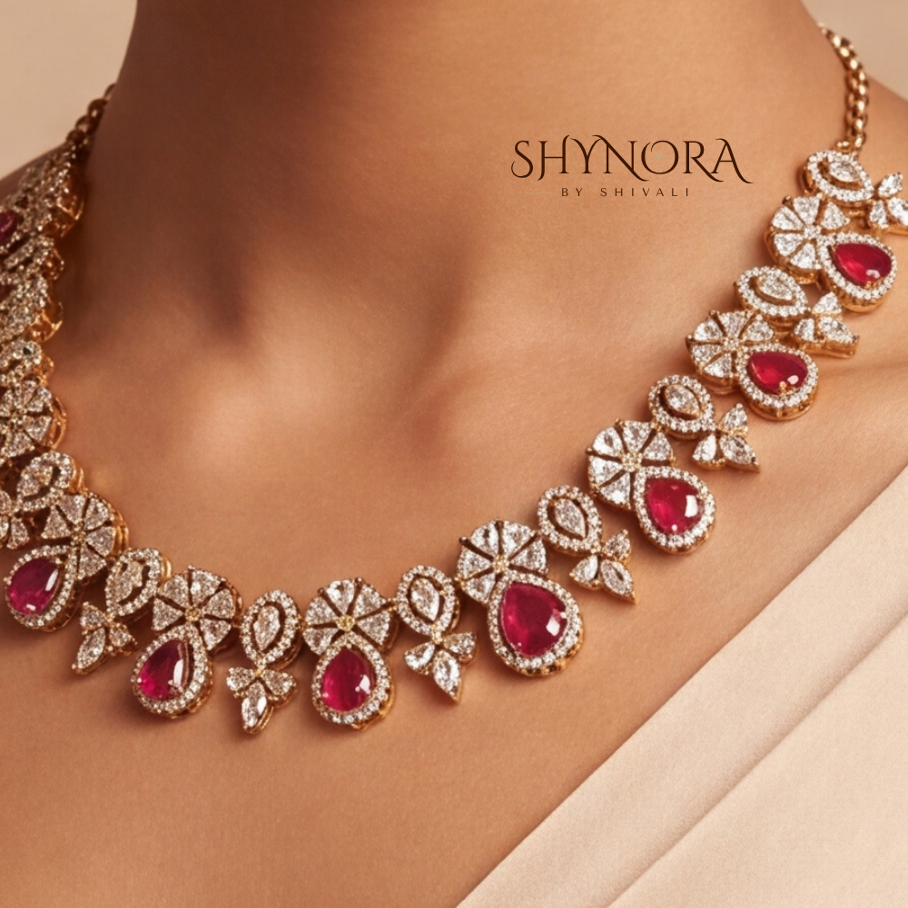 Ruby Floral Cluster Necklace Set – Shynora By Shivali