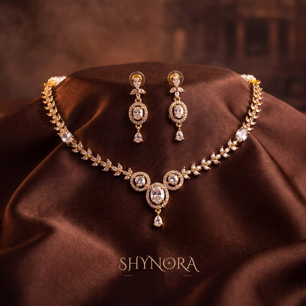 Oval Halo Trio Necklace Set – Shynora By Shivali