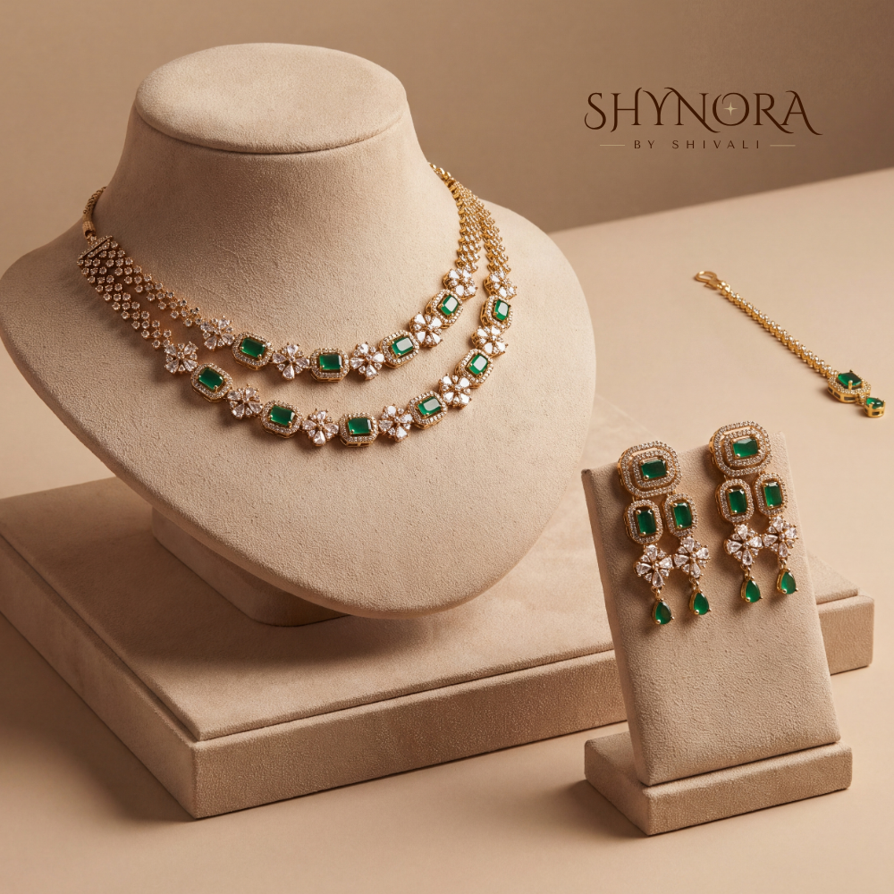 Double Strand Emerald Floral Necklace Set – Shynora By Shivali