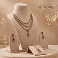 Three Tier Lattice Ruby Drop Necklace Set – Shynora By Shivali