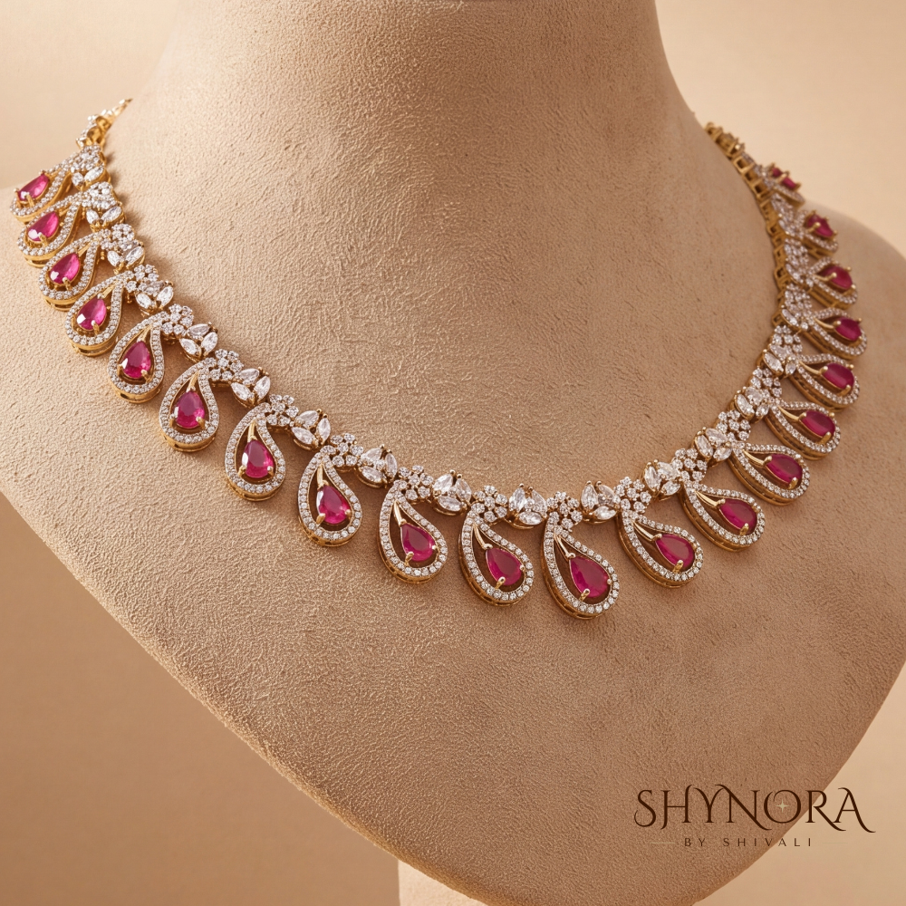 Ruby Leaf Cluster Necklace Set – Shynora By Shivali