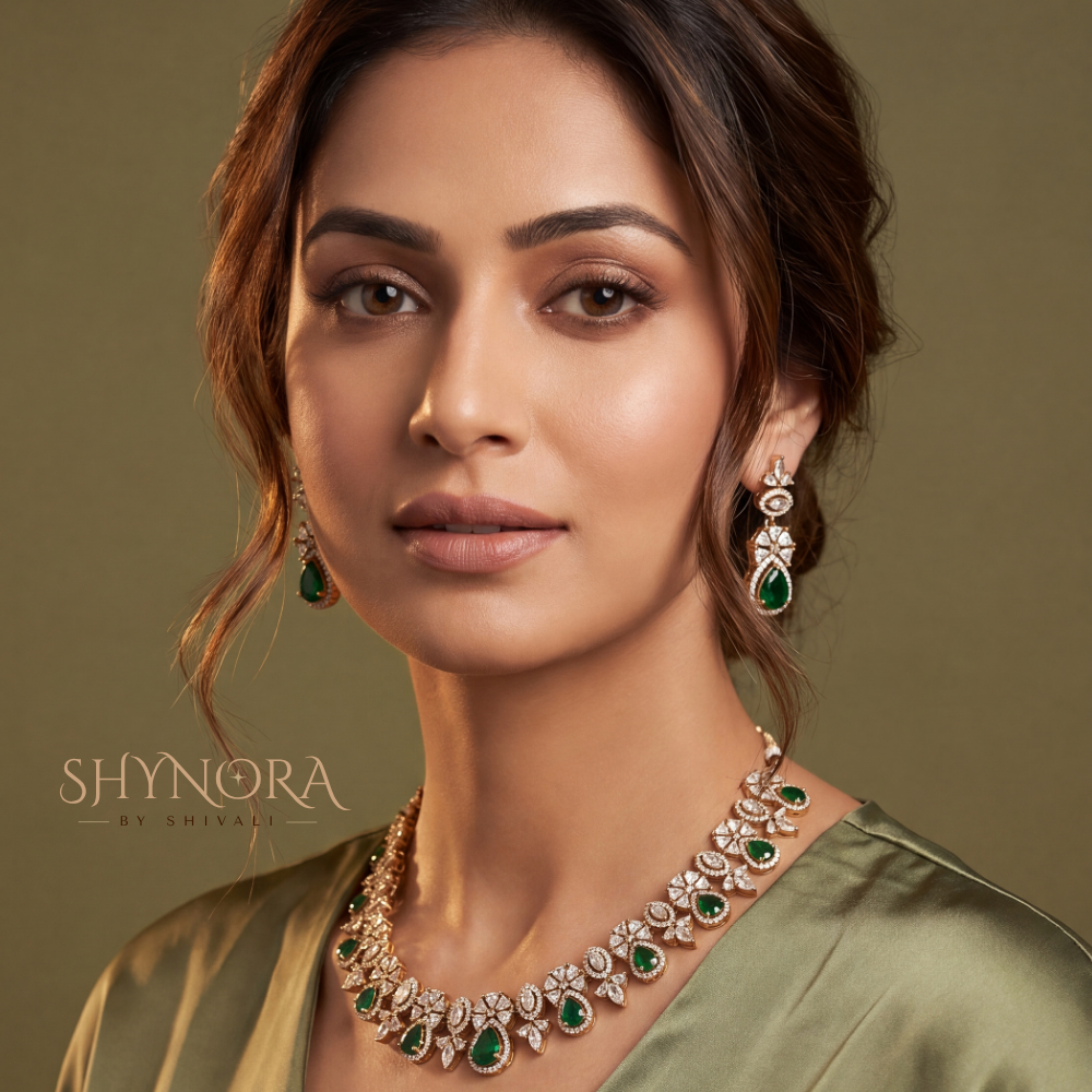 Emerald Floral Drop Necklace Set – Shynora By Shivali