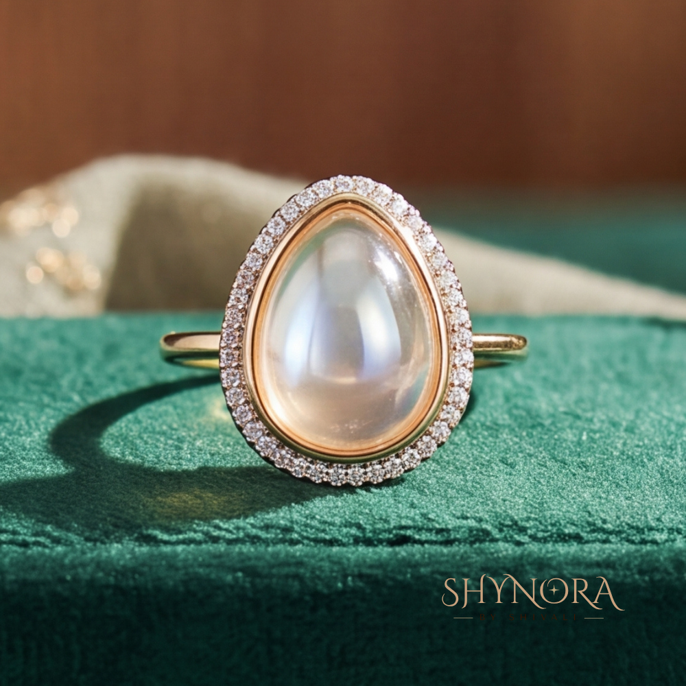Pearl Cabochon Halo Ring – Shynora By Shivali