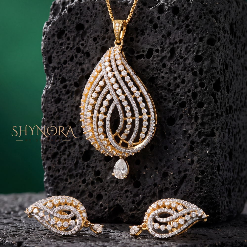Swirl Feather Leaf Pendant Set – Shynora By Shivali