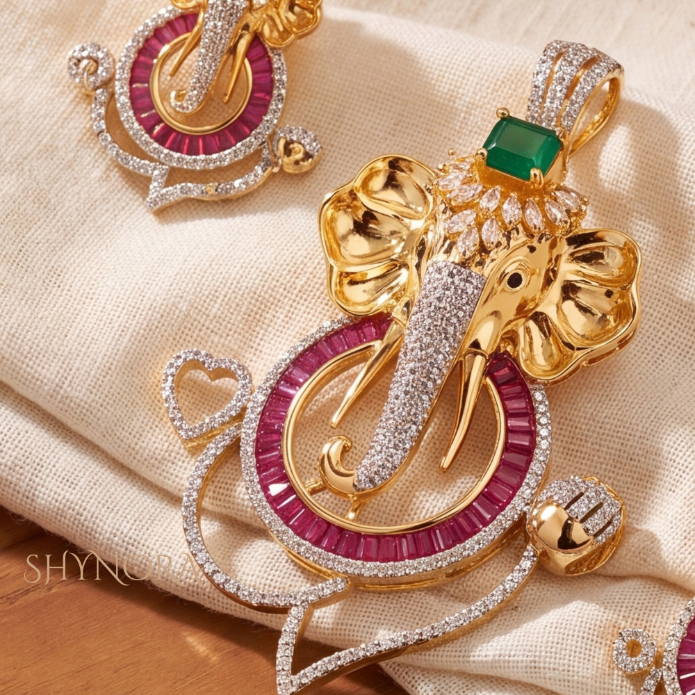 Multicolor Gemstone Ganesha Crown Pendant Set – Shynora By Shivali