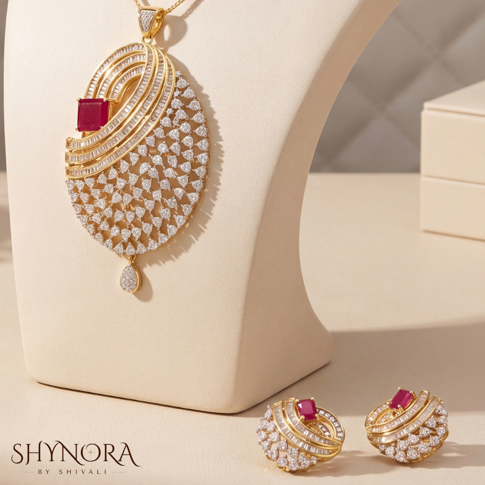 Ruby Fan Drop Pendant Set – Shynora By Shivali
