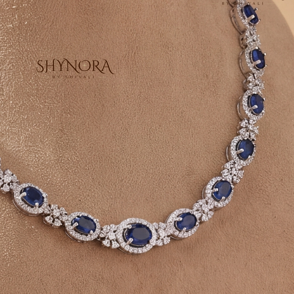 Sapphire Oval Cluster Necklace Set – Shynora By Shivali