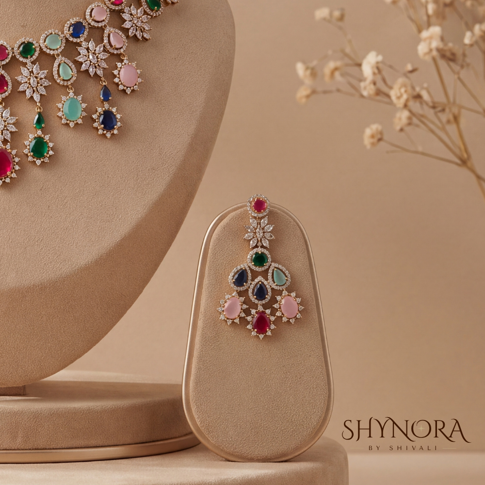 Multicolor Gemstone Scalloped Necklace Set – Shynora By Shivali