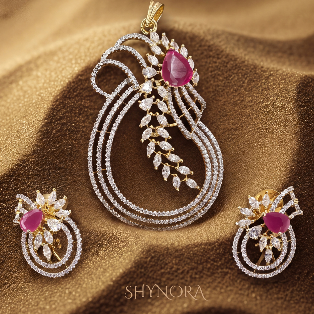 Ruby Wheat Leaf Pendant Set – Shynora By Shivali